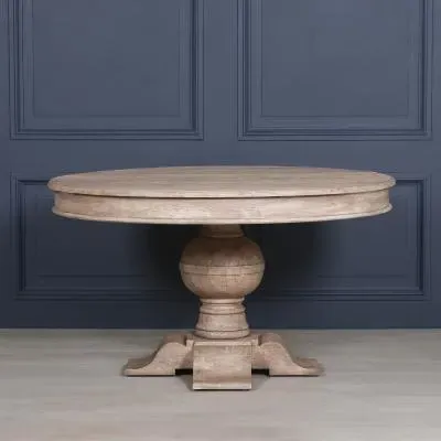 4 Seater Round Ball Dining Table - Rustic Washed Wood, Acacia image