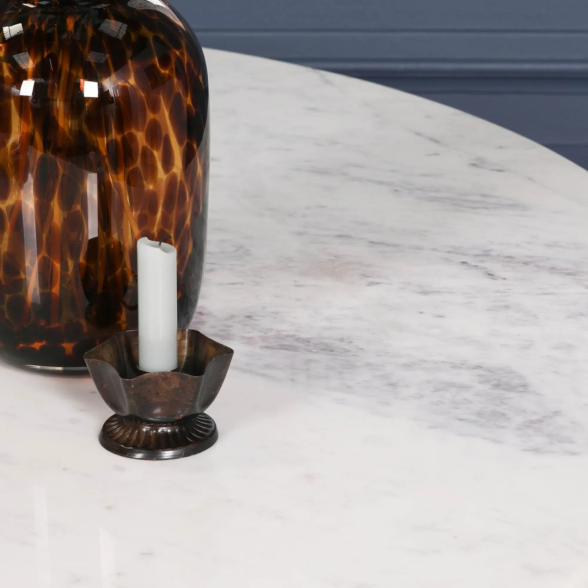 4 Seater Round Dining Table - White, Marble