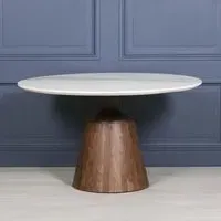 4 Seater Round Dining Table - White, Marble