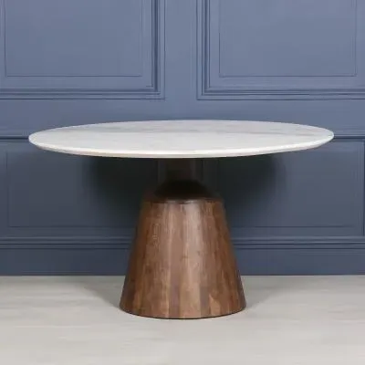4 Seater Round Dining Table - White, Marble image