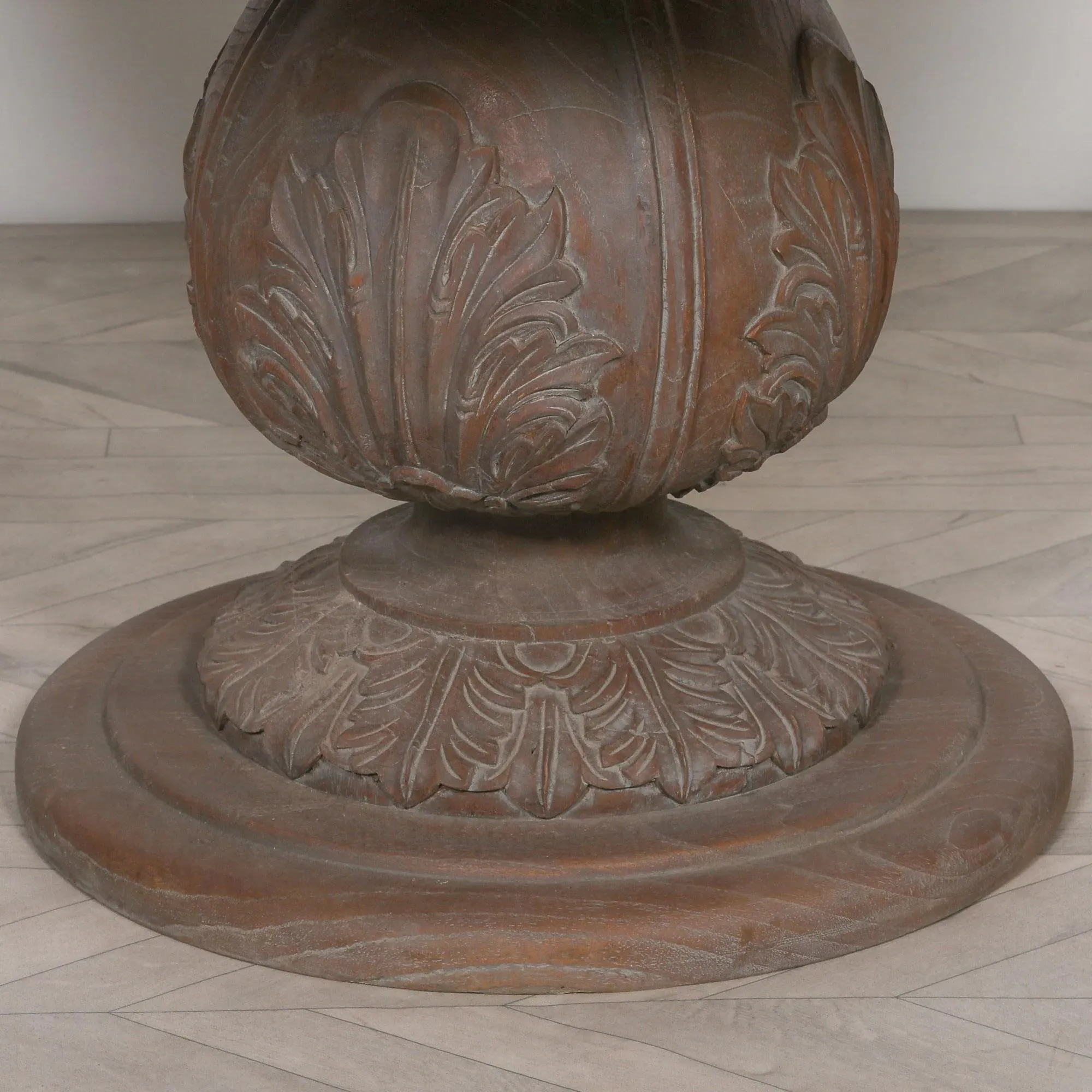 4-Seater Round Pedestal Dining Table - Dark Rustic, Reclaimed Wood