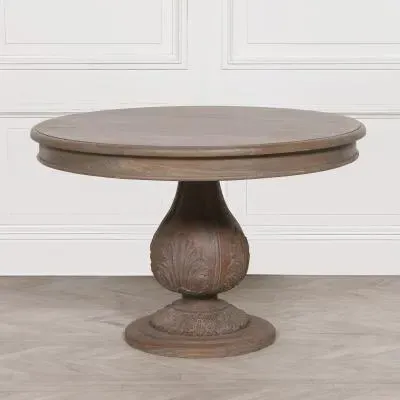 4-Seater Round Pedestal Dining Table - Dark Rustic, Reclaimed Wood