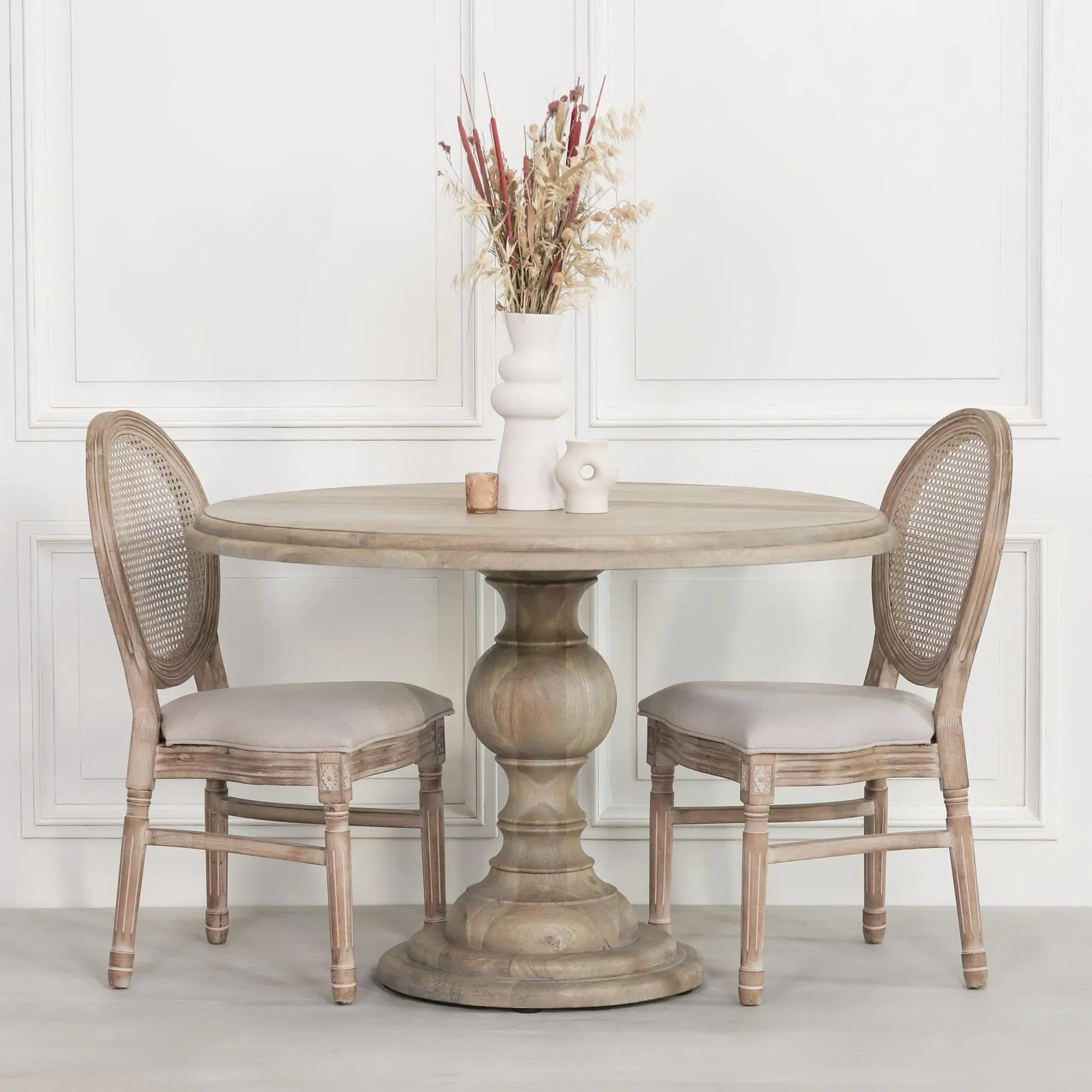 4-Seater Round Pedestal Dining Table - Rustic, Mango Wood