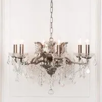 6 Branch Cut Glass Chandelier - Antique Silver