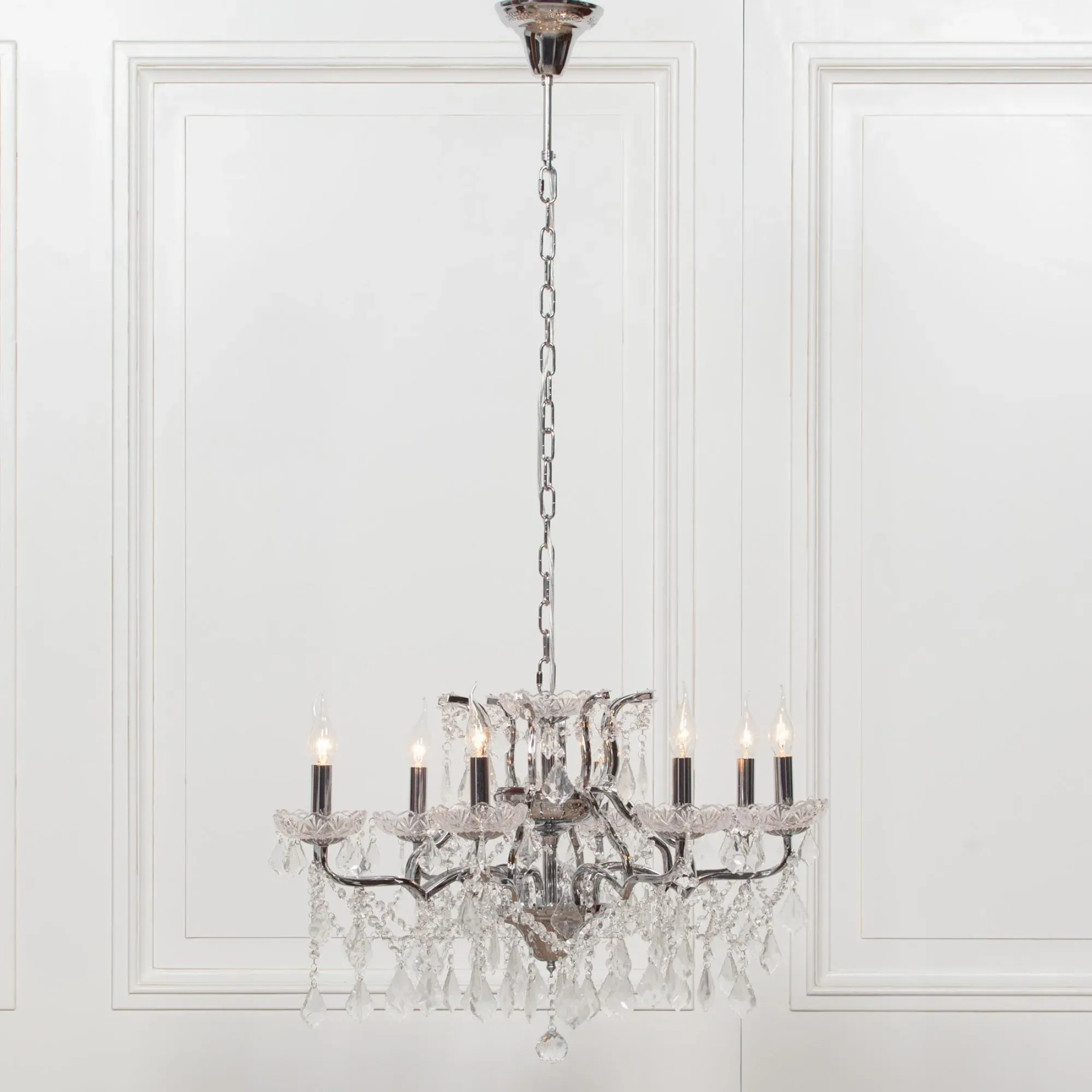 8 Branch Cut Glass Chandelier - Chrome
