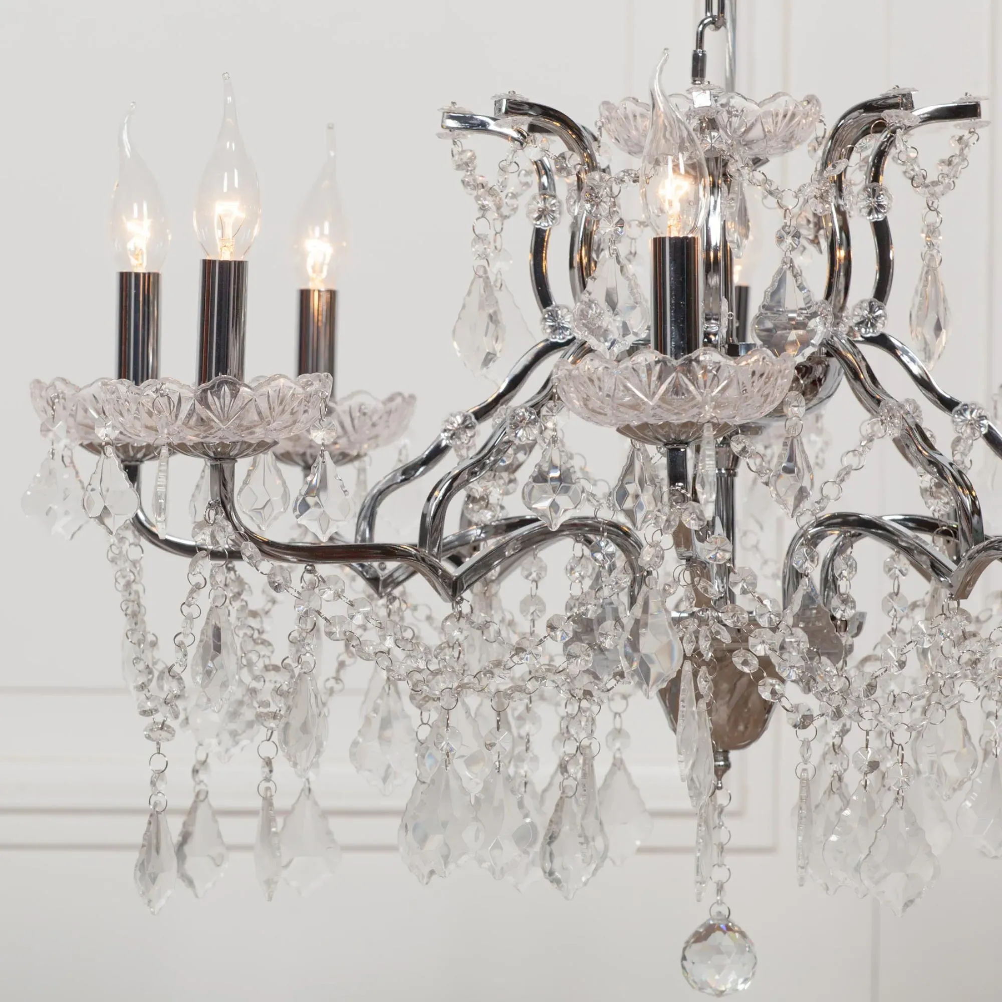 8 Branch Cut Glass Chandelier - Chrome