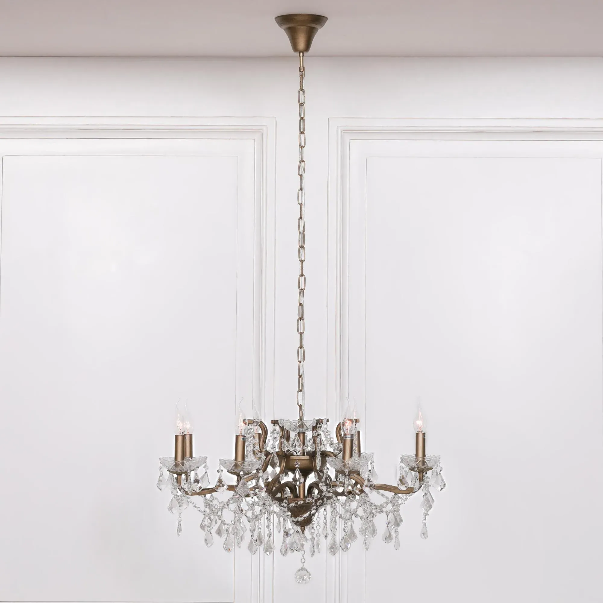 8 Branch Cut Glass Chandelier - Gold