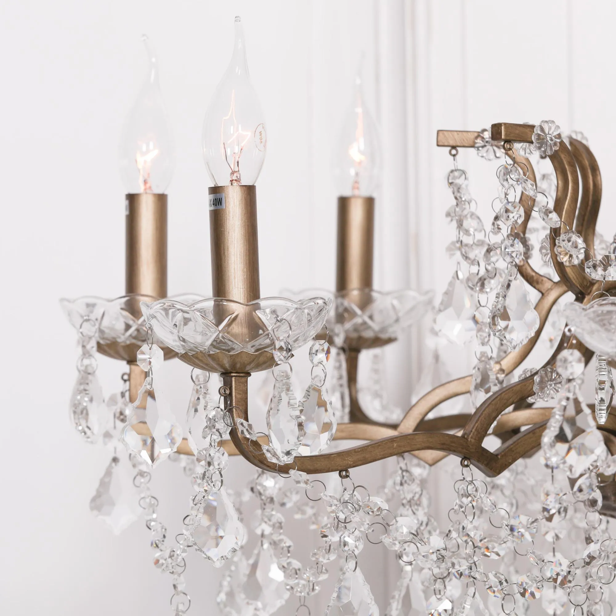 8 Branch Cut Glass Chandelier - Gold