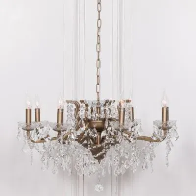 8 Branch Cut Glass Chandelier - Gold