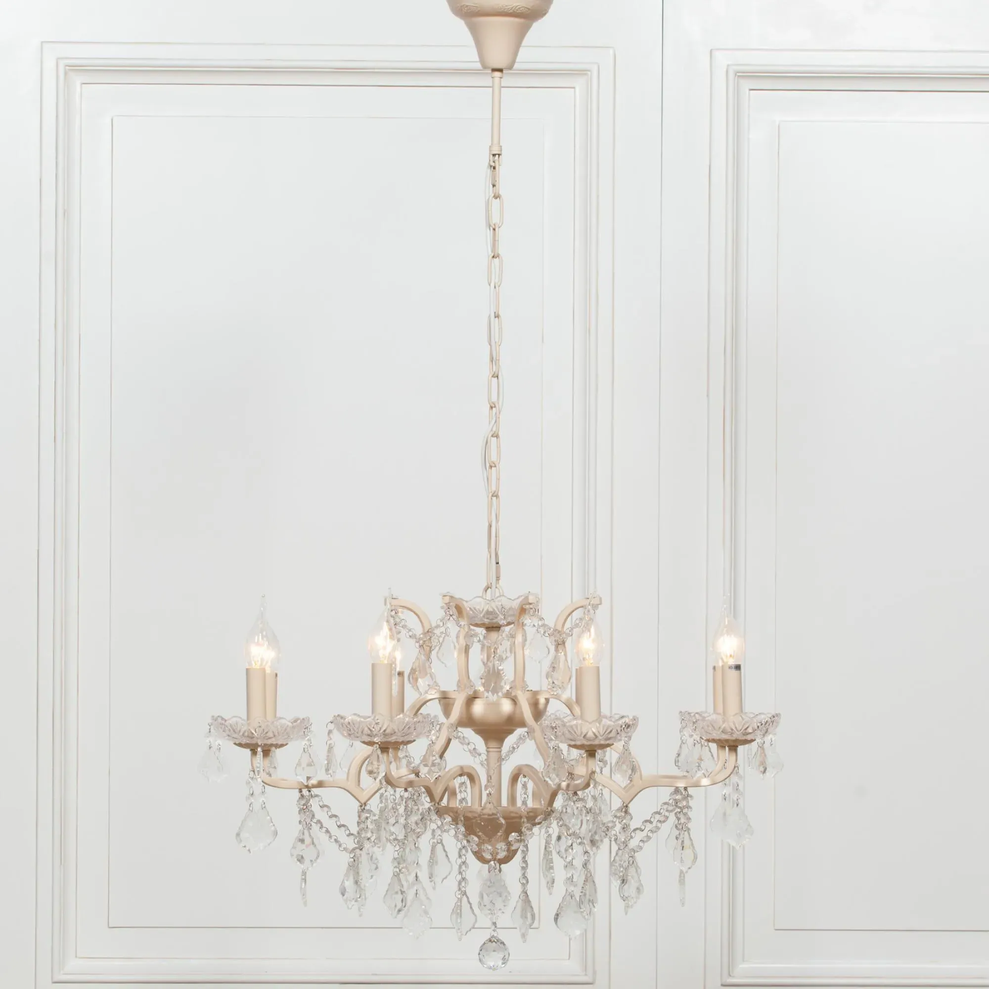 8 Branch Cut Glass Chandelier - Peach Cream