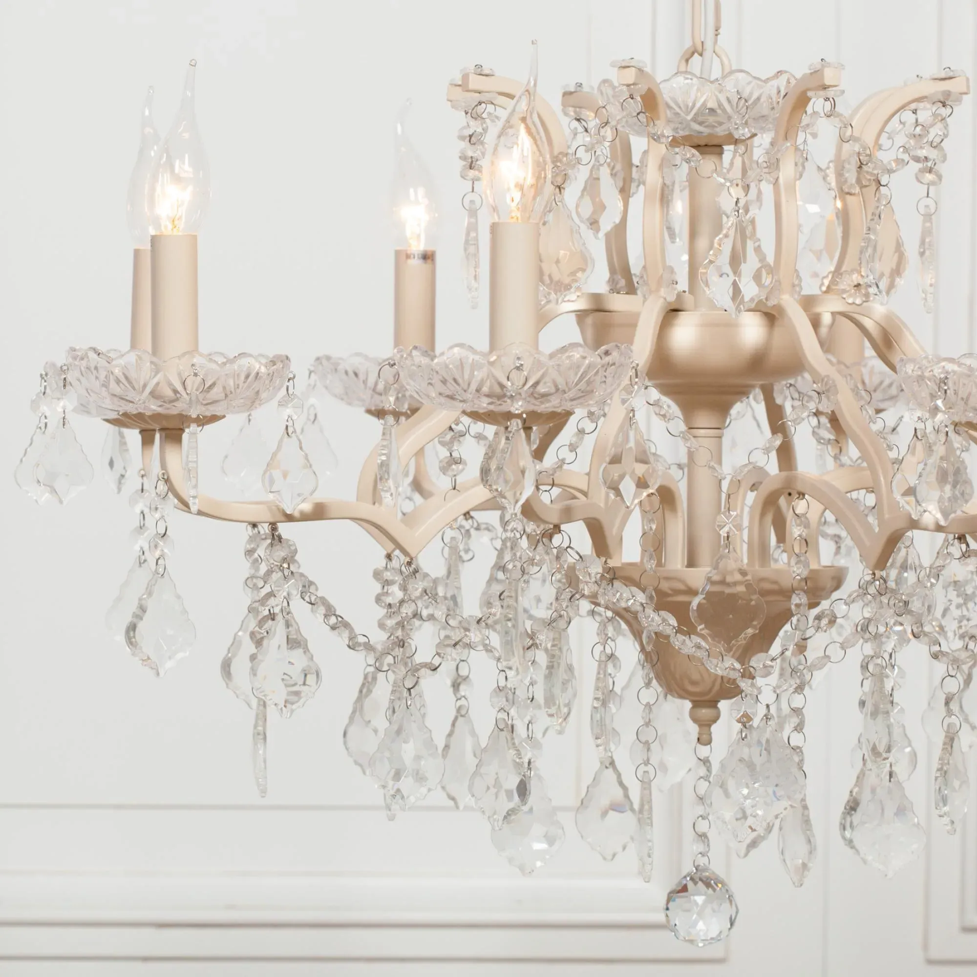 8 Branch Cut Glass Chandelier - Peach Cream