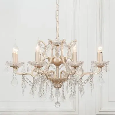 8 Branch Cut Glass Chandelier - Peach Cream