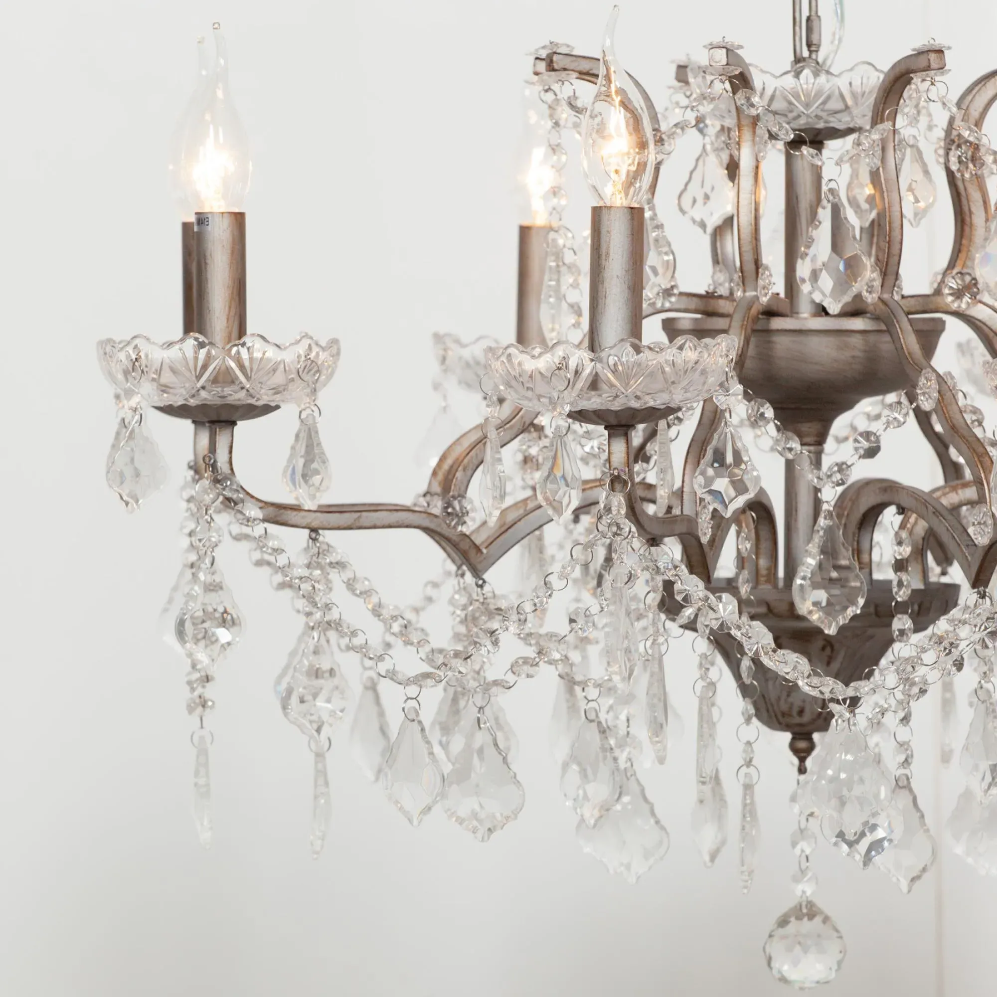 8 Branch Cut Glass Chandelier - Silver