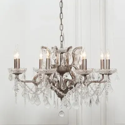 8 Branch Cut Glass Chandelier - Silver