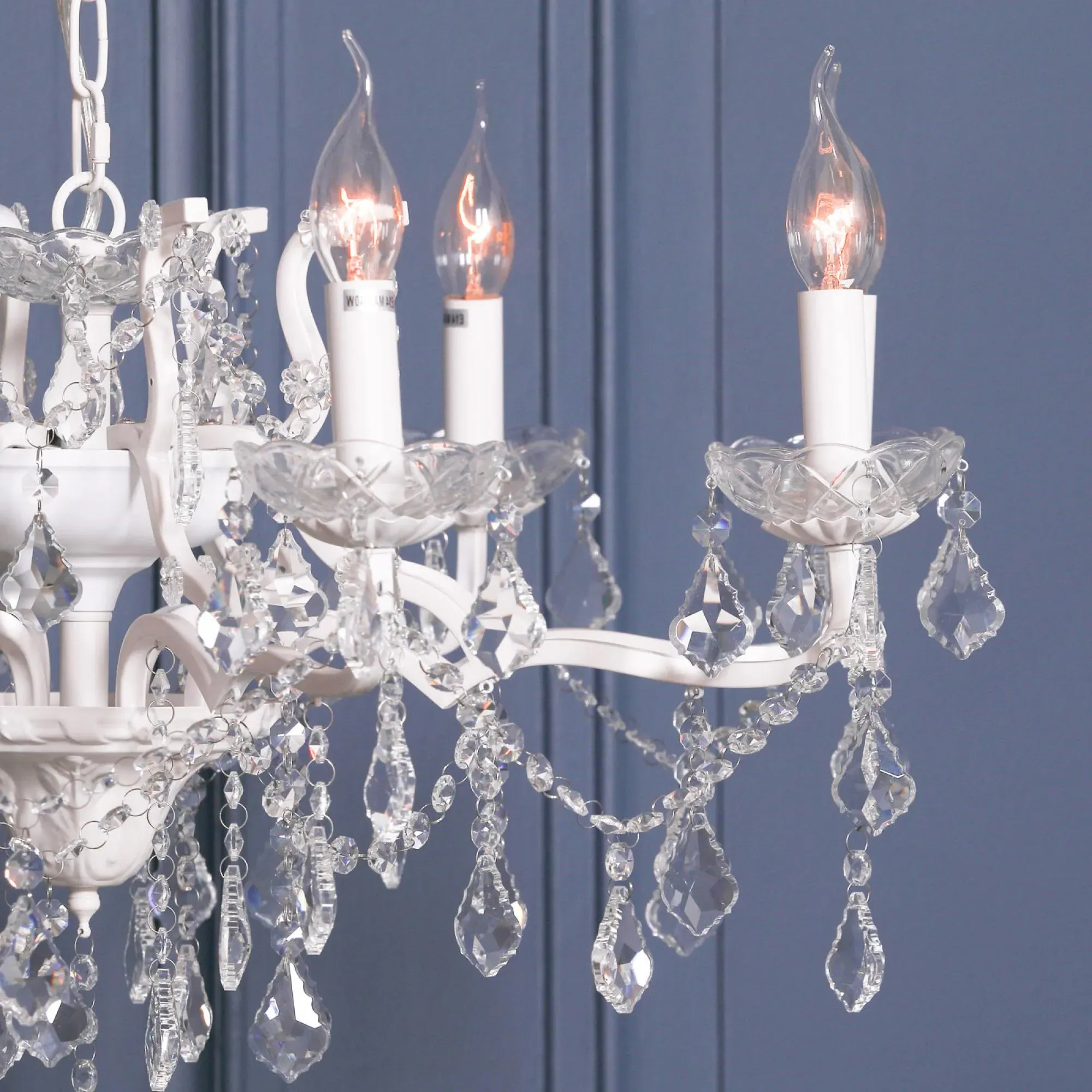 8 Branch Cut Glass Chandelier - White