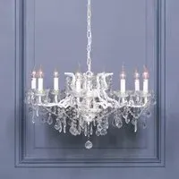 8 Branch Cut Glass Chandelier - White