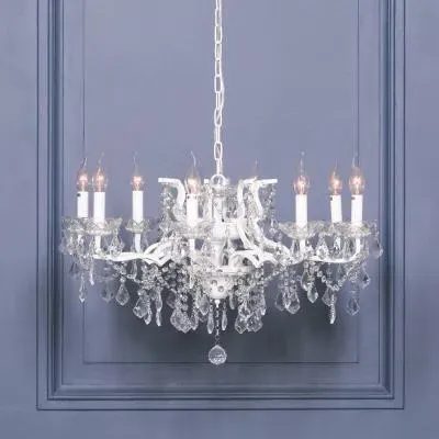 8 Branch Cut Glass Chandelier - White