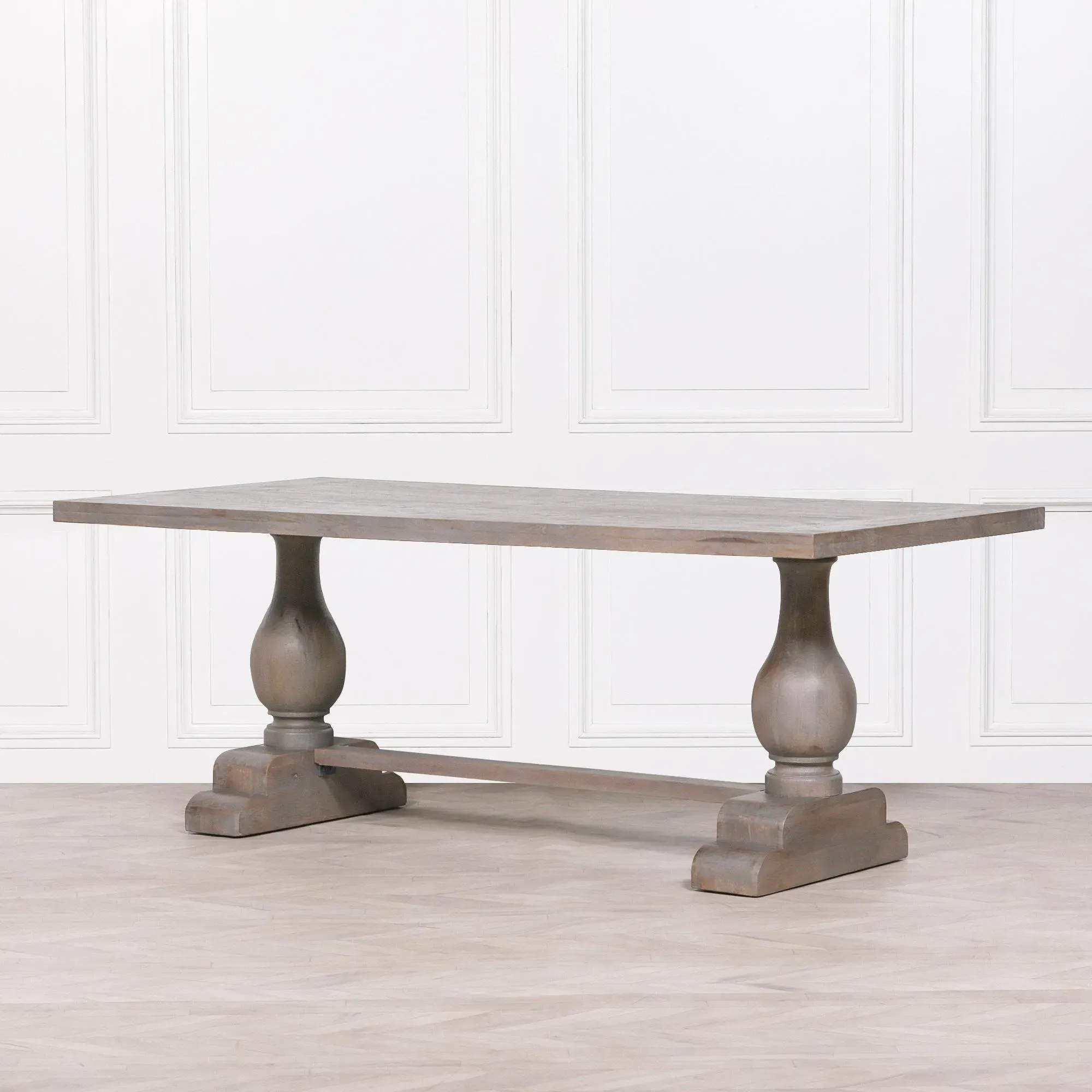 8 Seater Double Pedestal Dining Table - Grey, Mango Wood