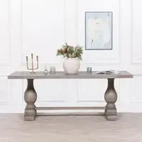 8 Seater Double Pedestal Dining Table - Grey, Mango Wood