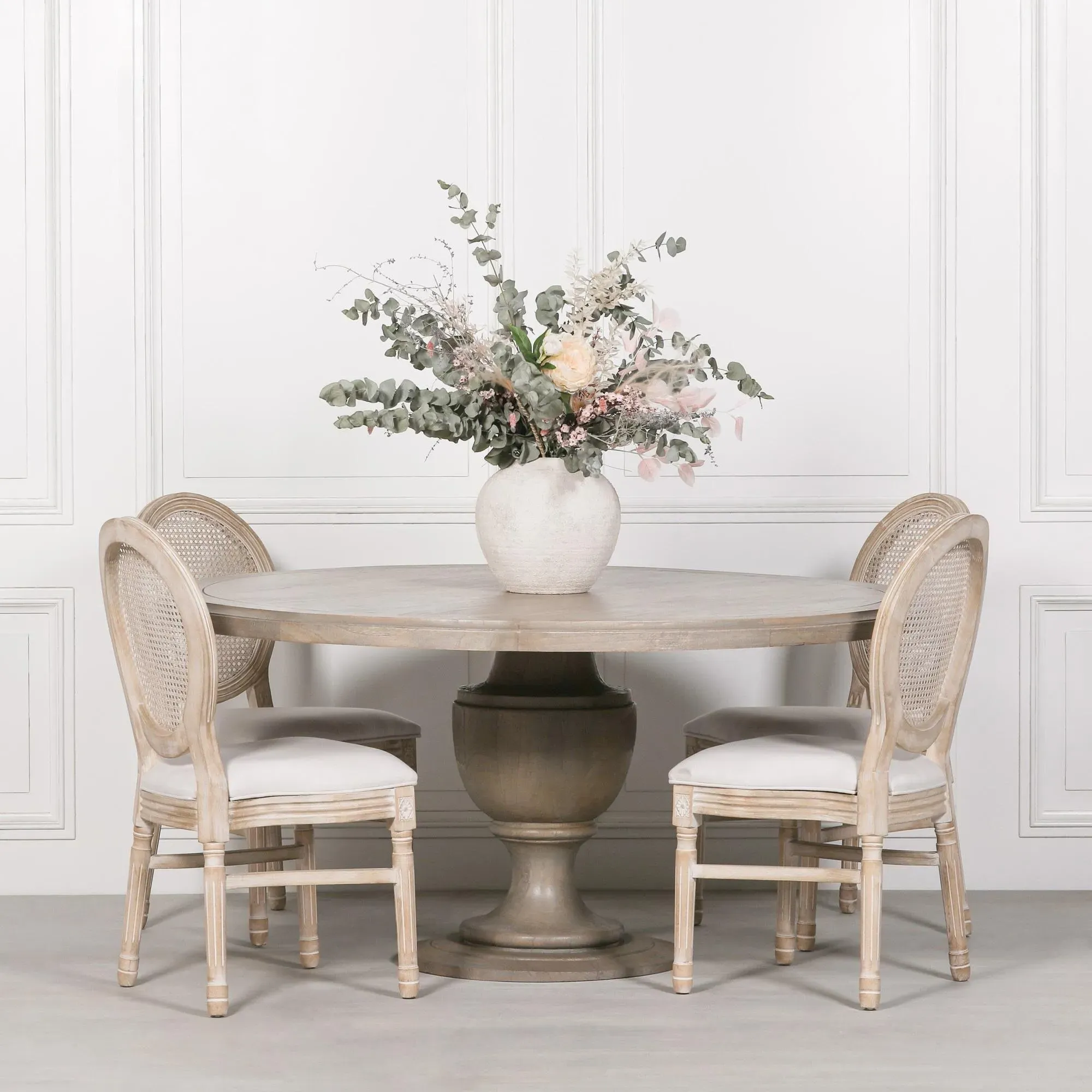 8-Seater Round Pedestal Dining Table - Rustic, Mango Wood