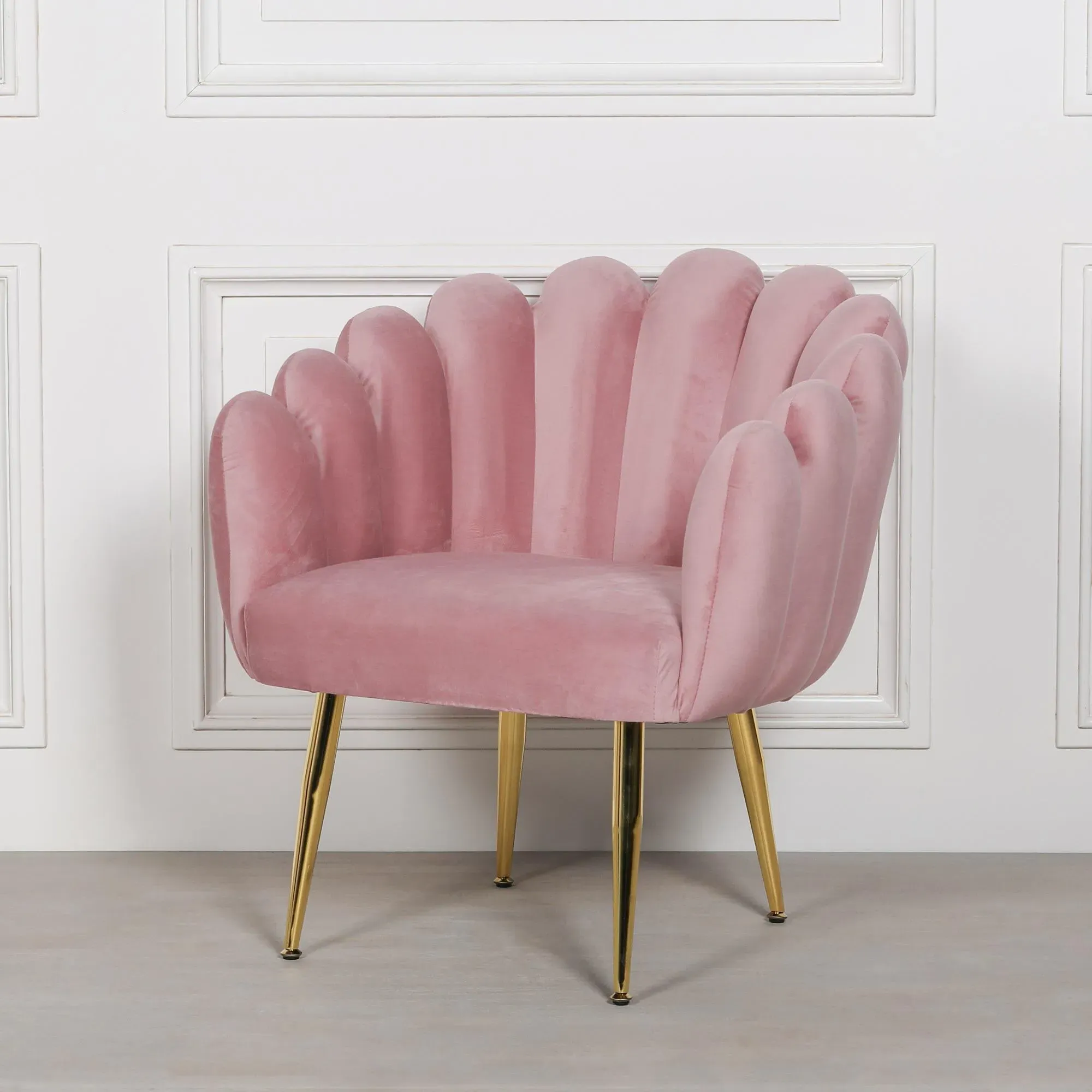 Arriba Scalloped Occasional Chair - Pink, Velvet