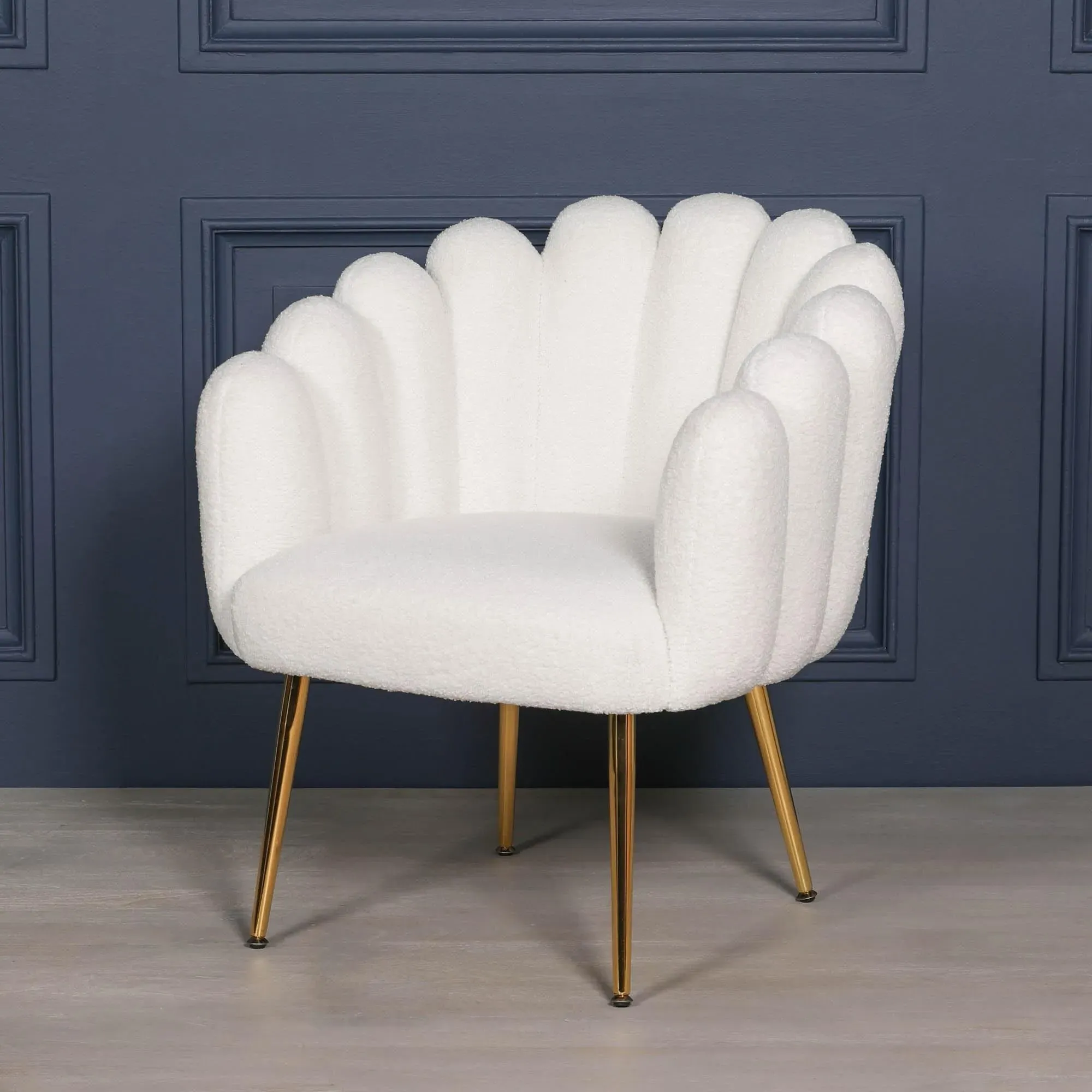 Arriba Scalloped Occasional Chair - White, Velvet