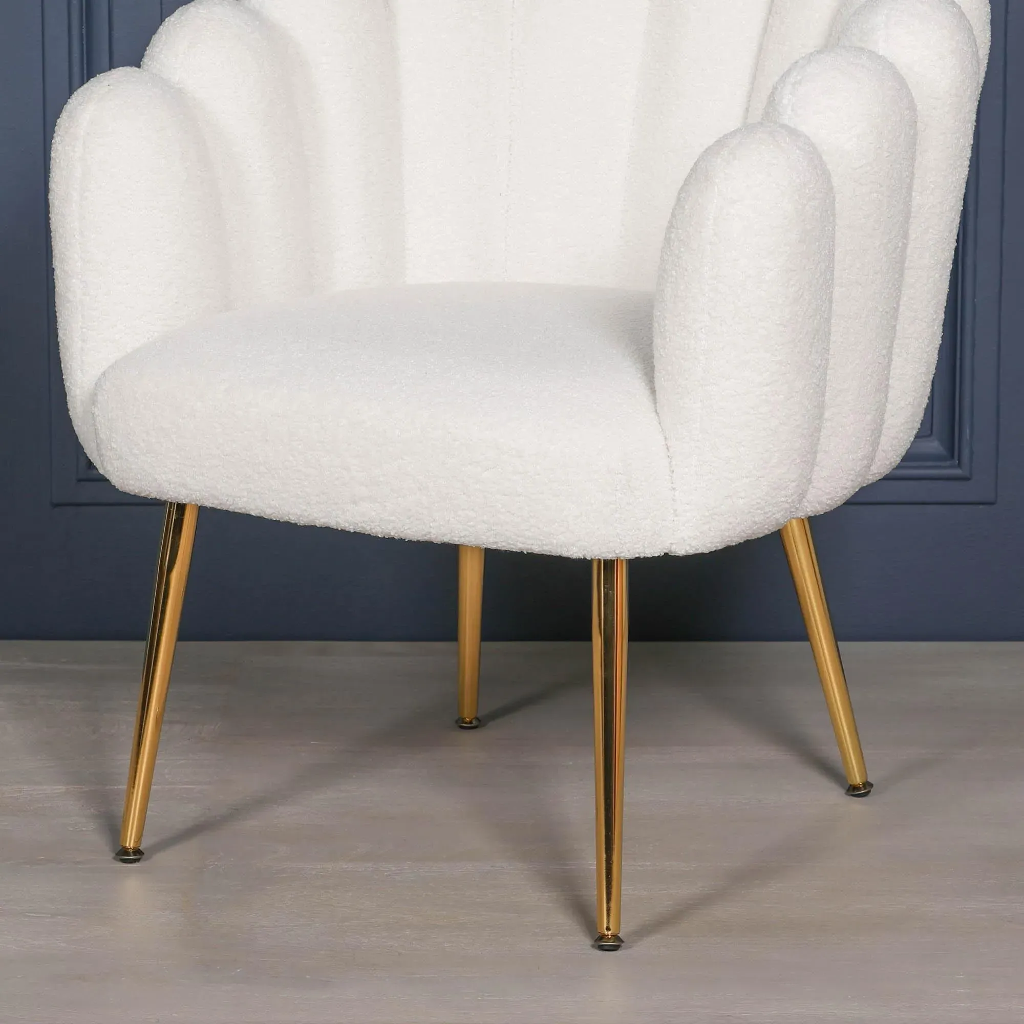 Arriba Scalloped Occasional Chair - White, Velvet