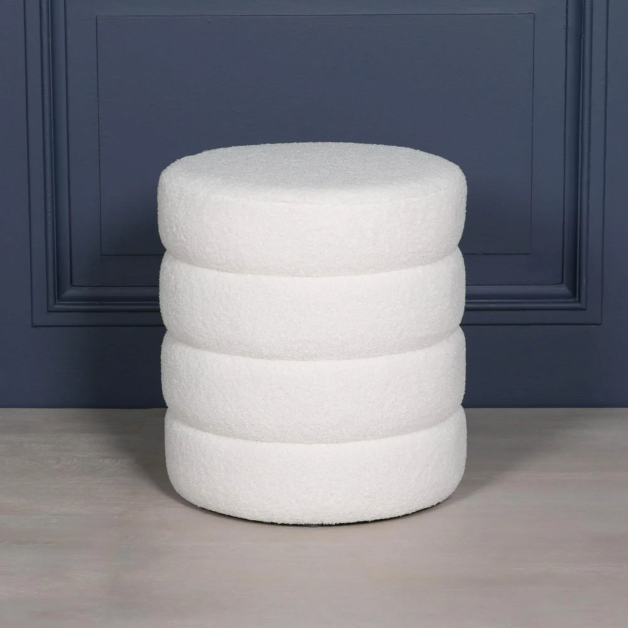 Beehive Round Stool - White, Boucle Fabric