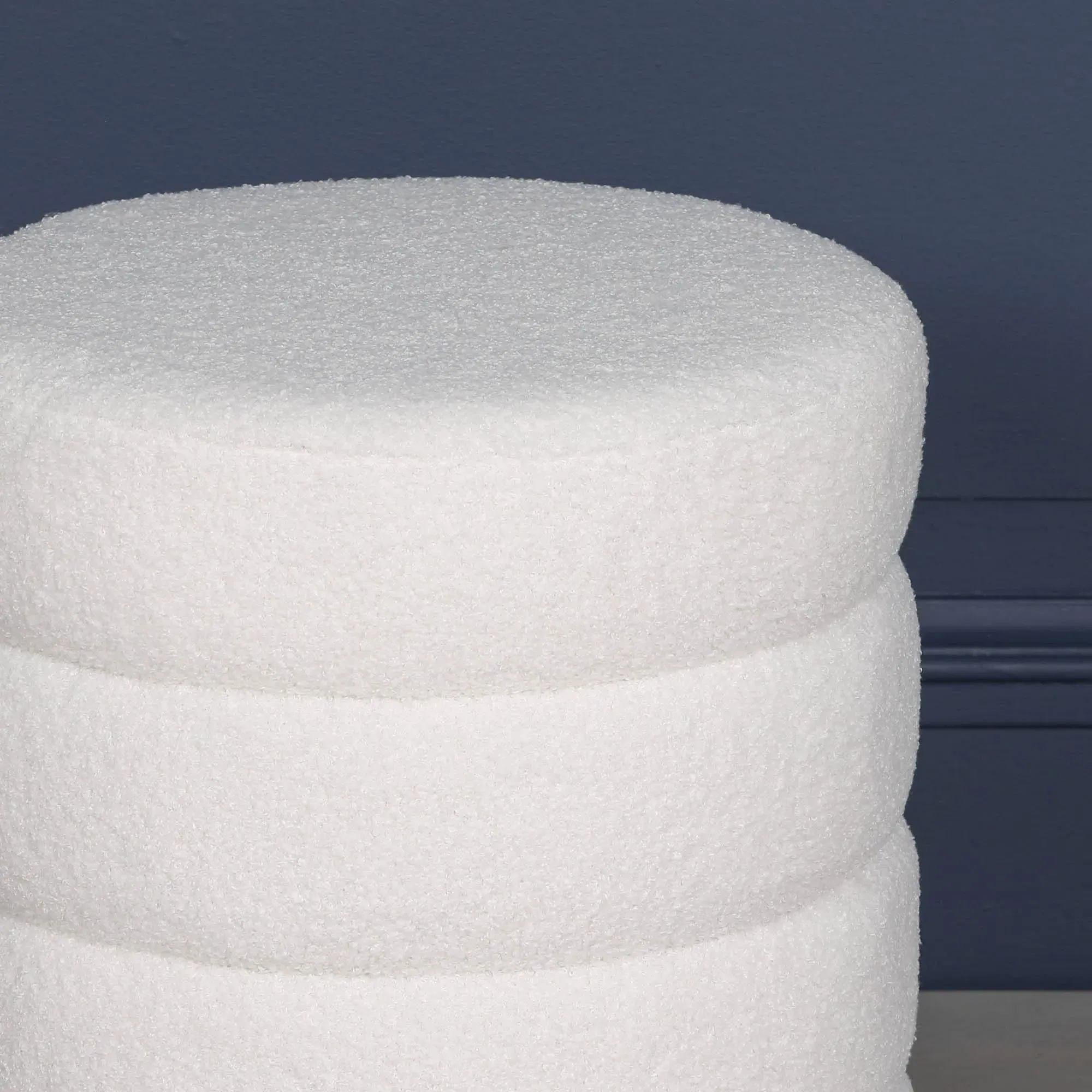 Beehive Round Stool - White, Boucle Fabric