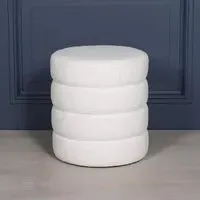 Beehive Round Stool - White, Boucle Fabric