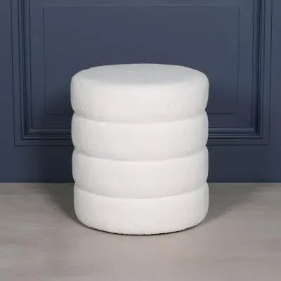 Beehive Round Stool - White, Boucle Fabric image