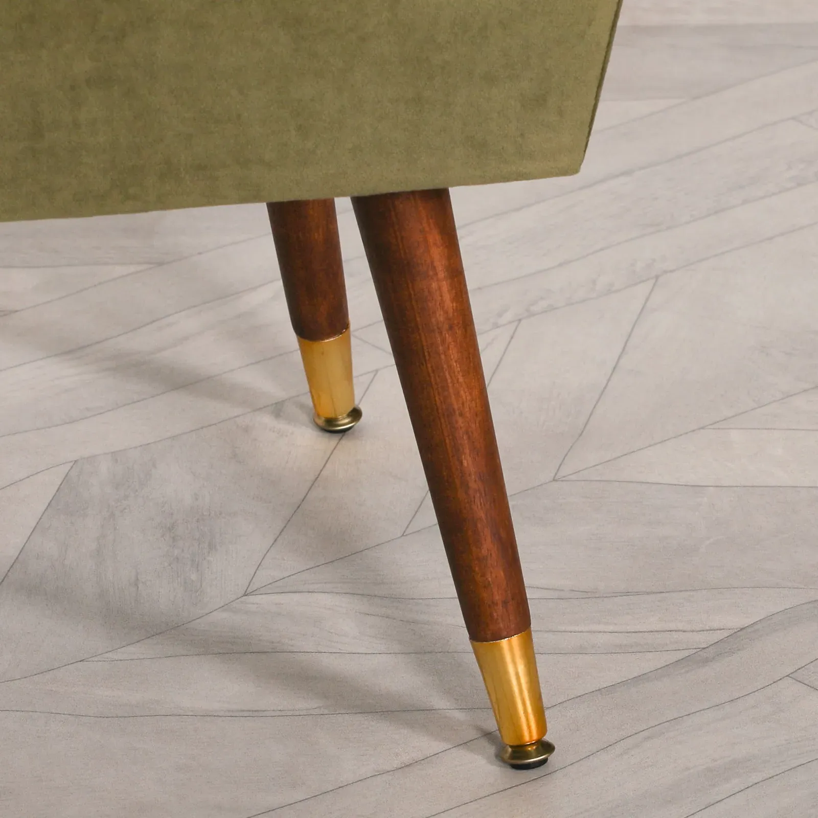 Buttoned Ottoman Bench - Olive Green, Velvet