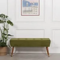 Buttoned Ottoman Bench - Olive Green, Velvet