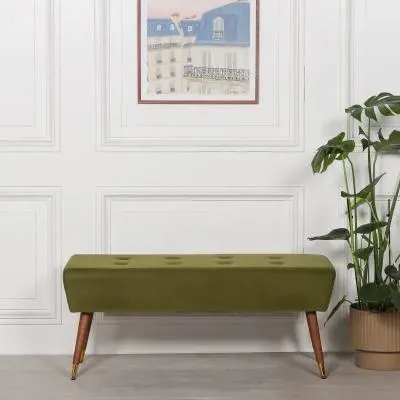 Buttoned Ottoman Bench - Olive Green, Velvet image