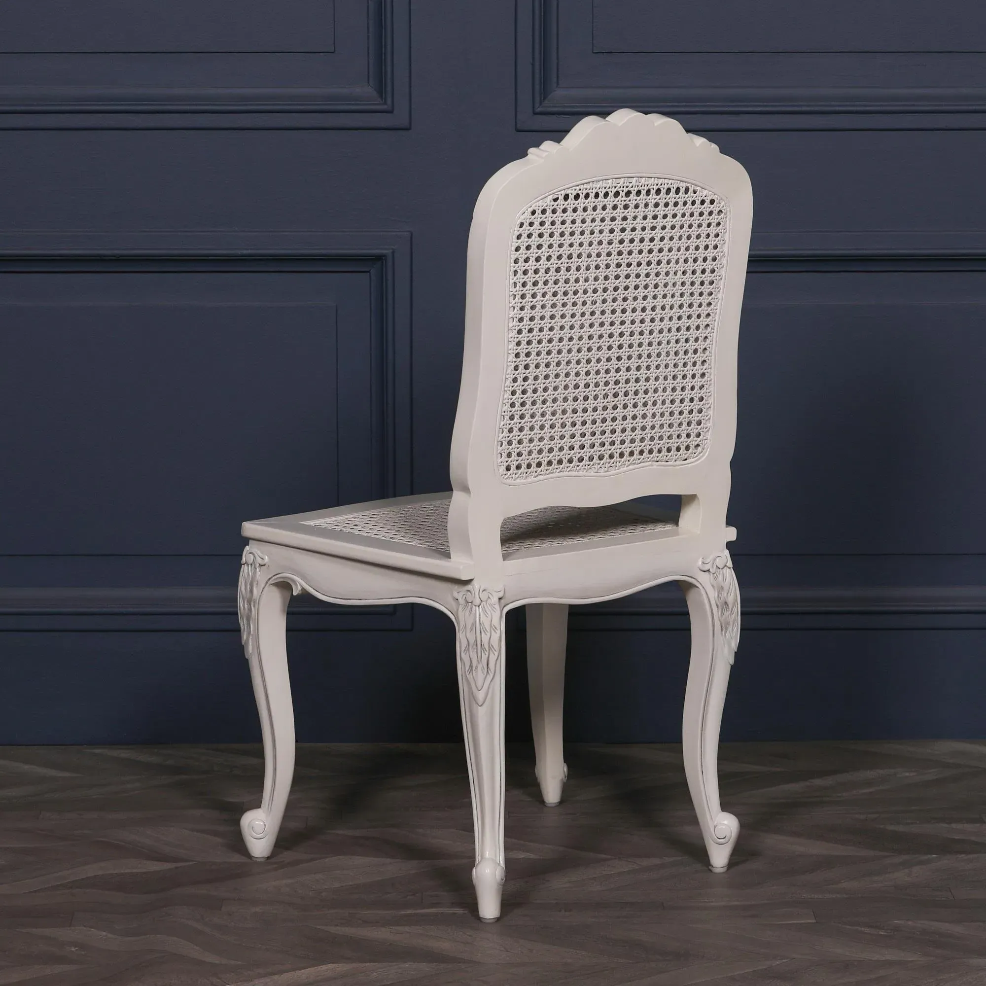 Carved Dining Chair with Rattan Back - Off White, Mahogany