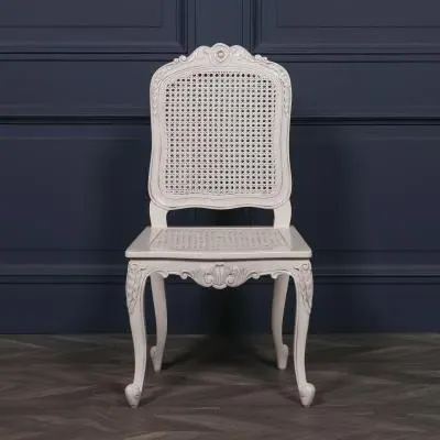 Carved Dining Chair with Rattan Back - Off White, Mahogany image