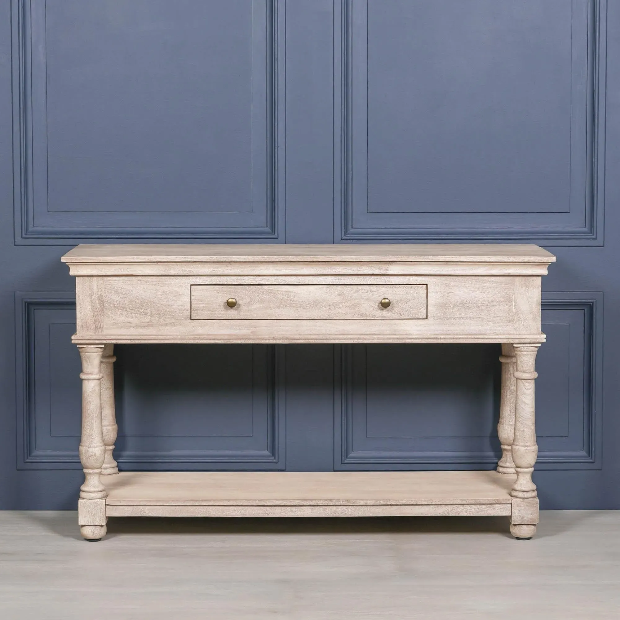 Console Table with Drawer - Vintage Brass, Acacia Wood