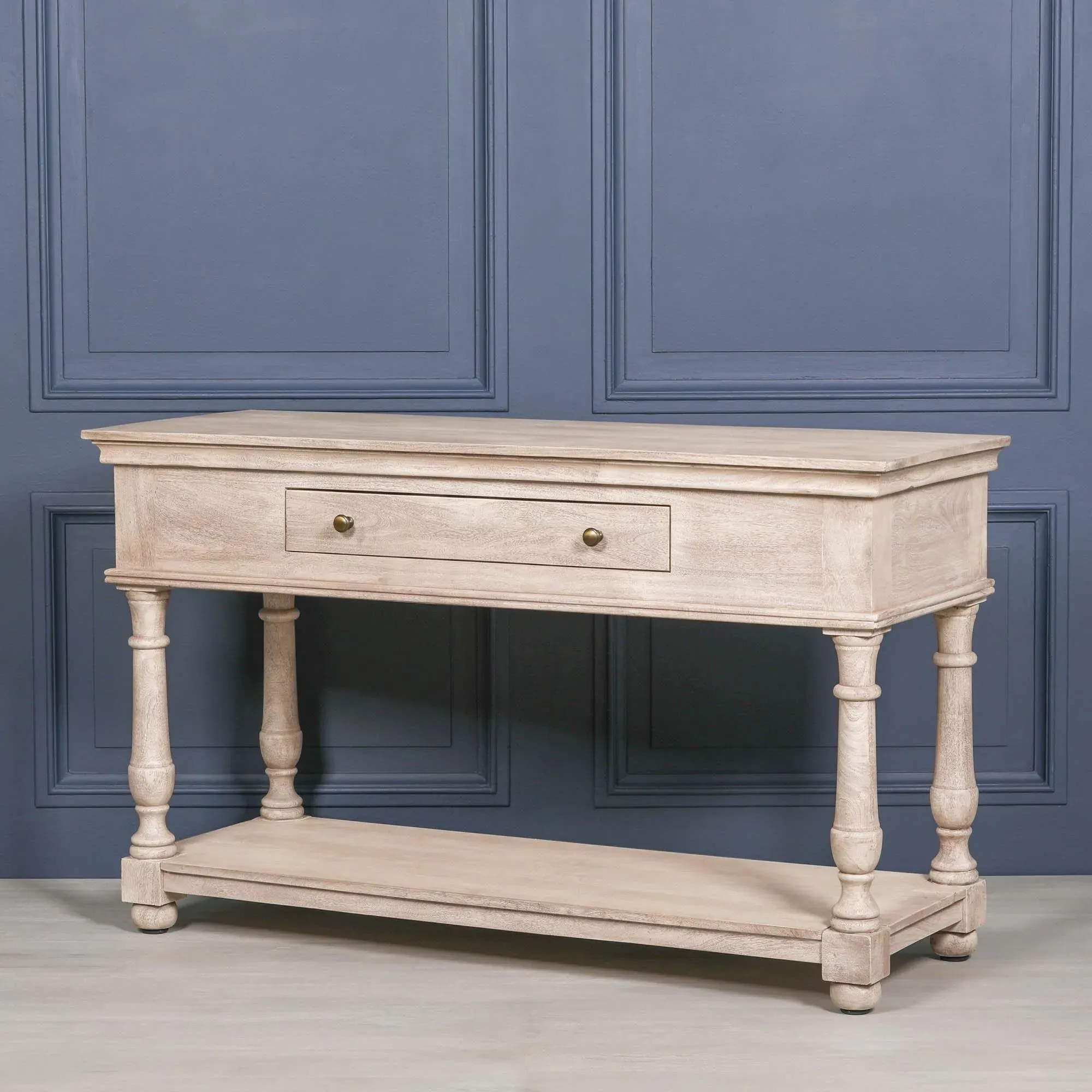 Console Table with Drawer - Vintage Brass, Acacia Wood