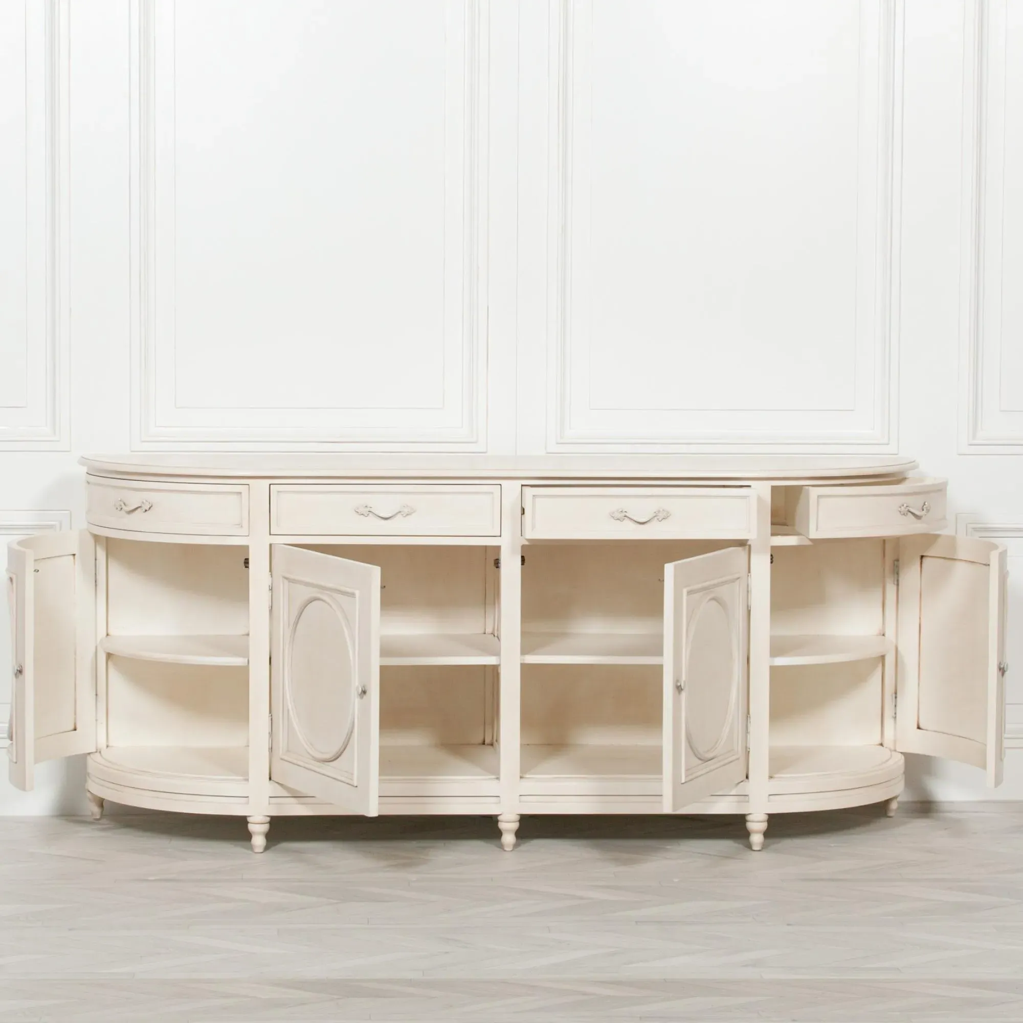 Corley Curved 4 Door Extra Large Sideboard - Ivory, Mahogany