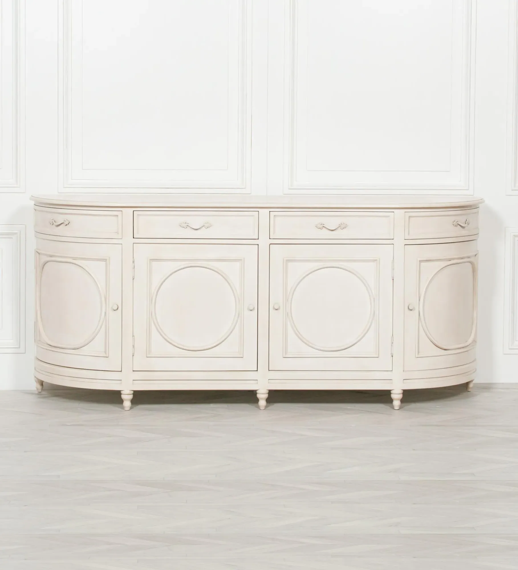 Corley Curved 4 Door Extra Large Sideboard - Ivory, Mahogany