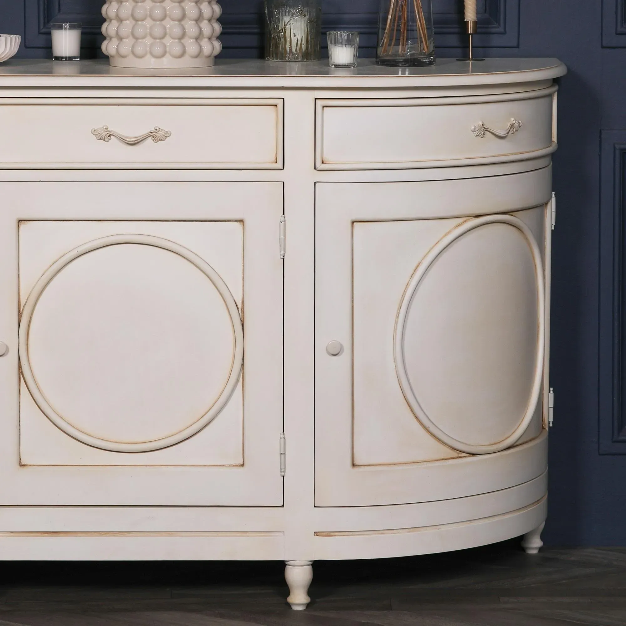 Corley Curved 4 Door Extra Large Sideboard - Ivory, Mahogany