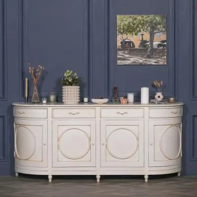 Corley Curved 4 Door Extra Large Sideboard - Ivory, Mahogany