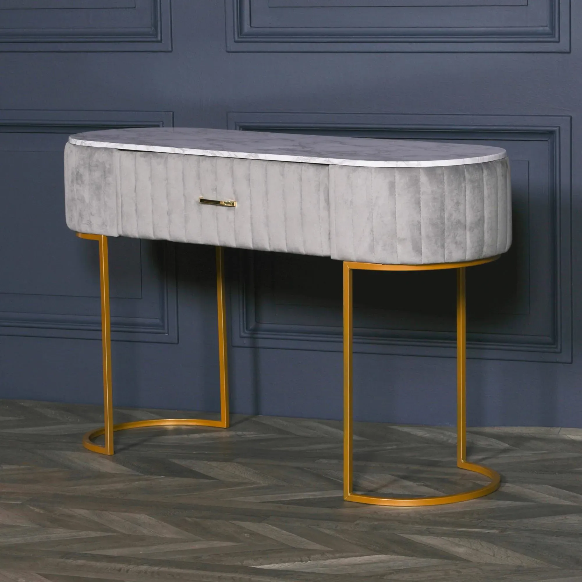 Curved 1 Drawer Dressing Table - Grey, Velvet