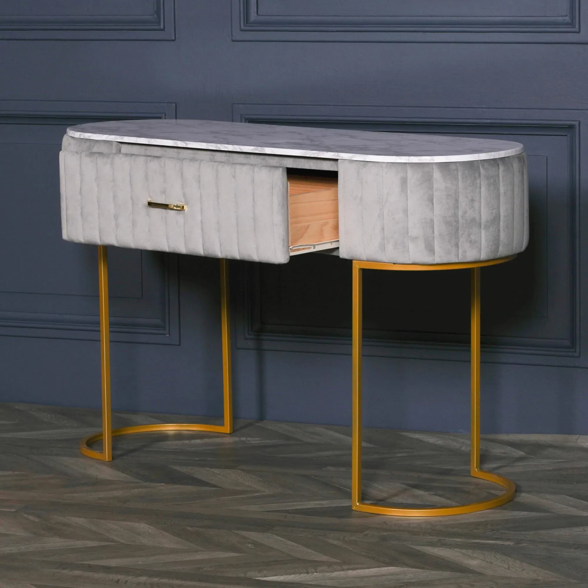 Curved 1 Drawer Dressing Table - Grey, Velvet