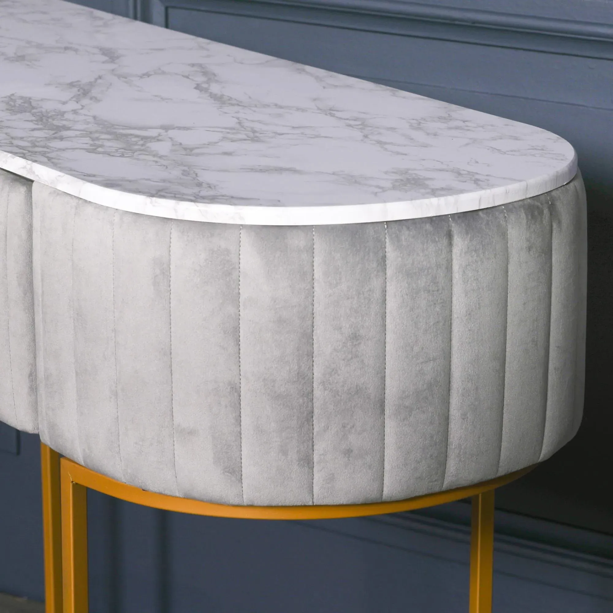 Curved 1 Drawer Dressing Table - Grey, Velvet