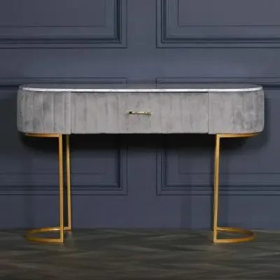 Curved 1 Drawer Dressing Table - Grey, Velvet image