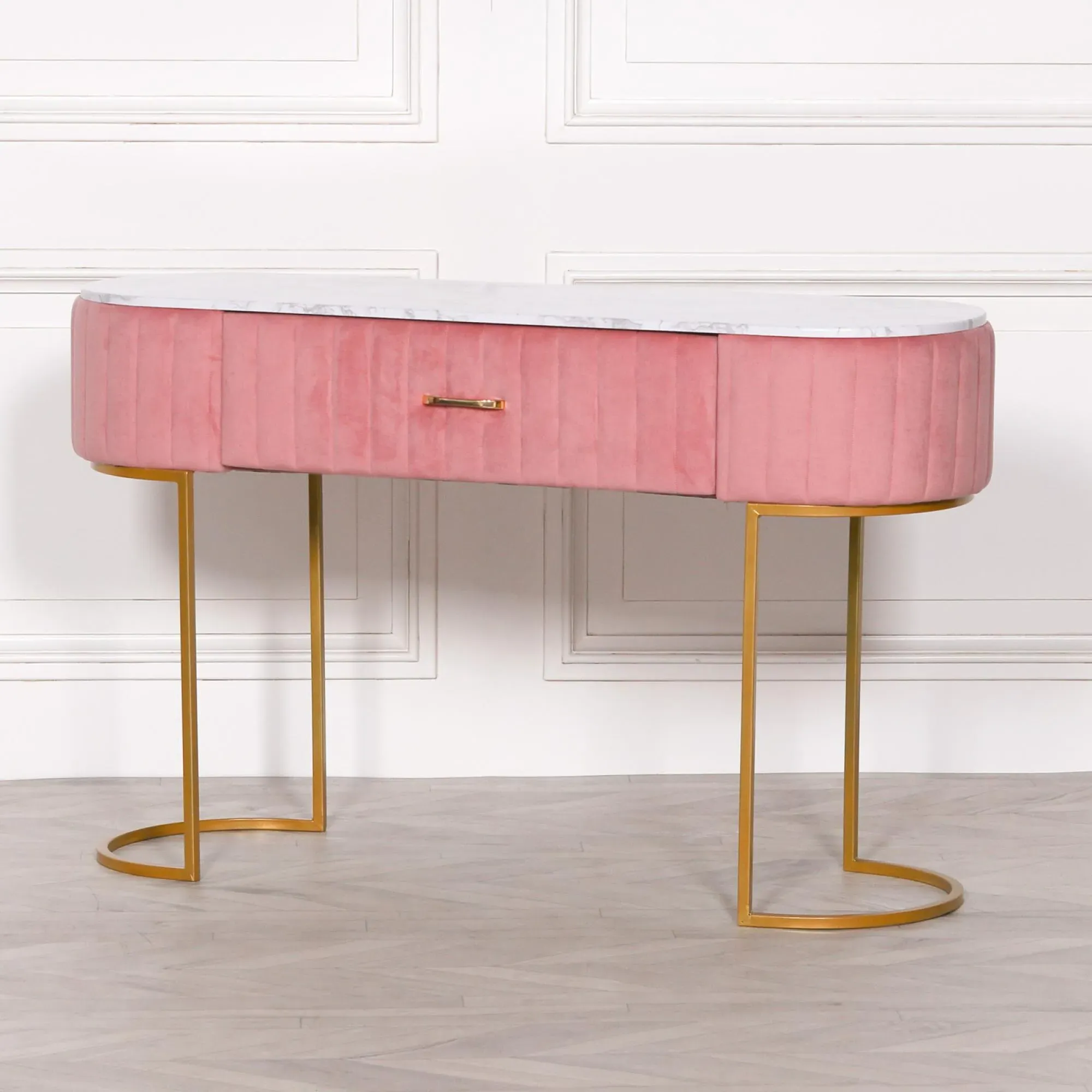 Curved 1 Drawer Dressing Table - Pink, Velvet