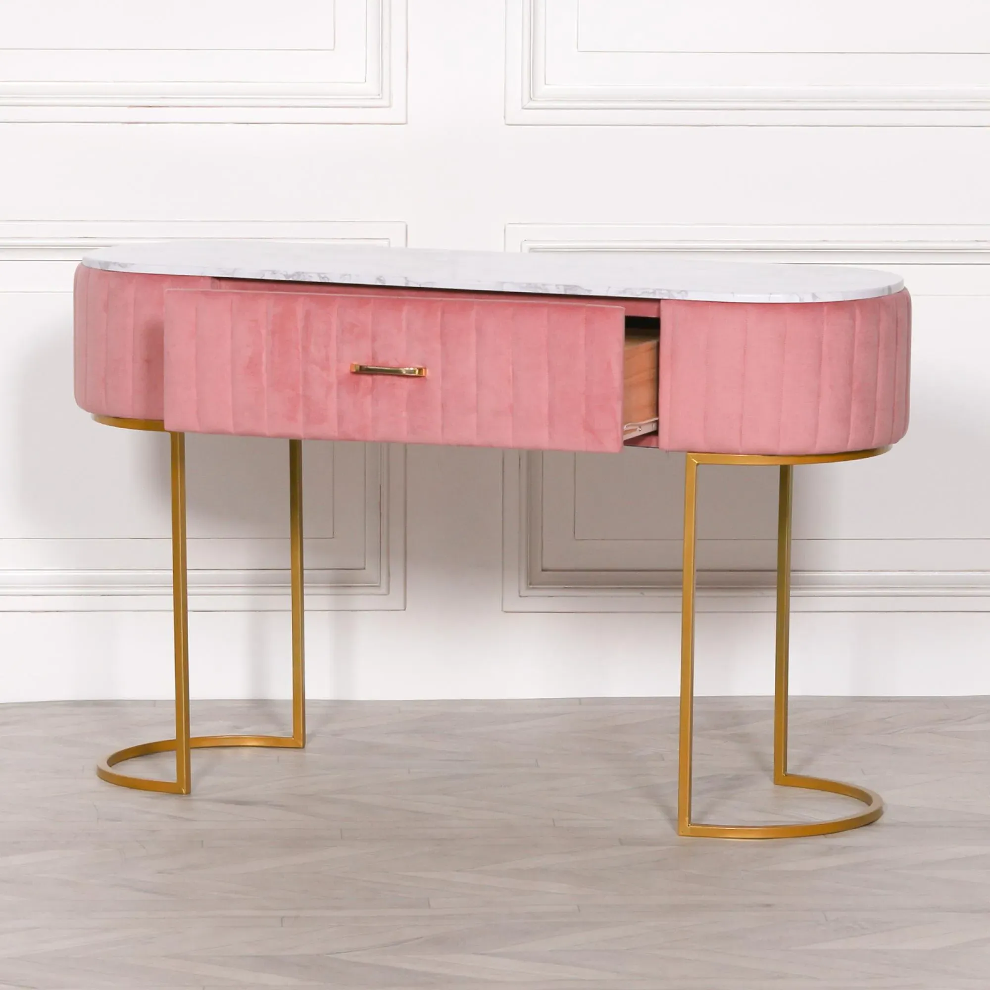 Curved 1 Drawer Dressing Table - Pink, Velvet