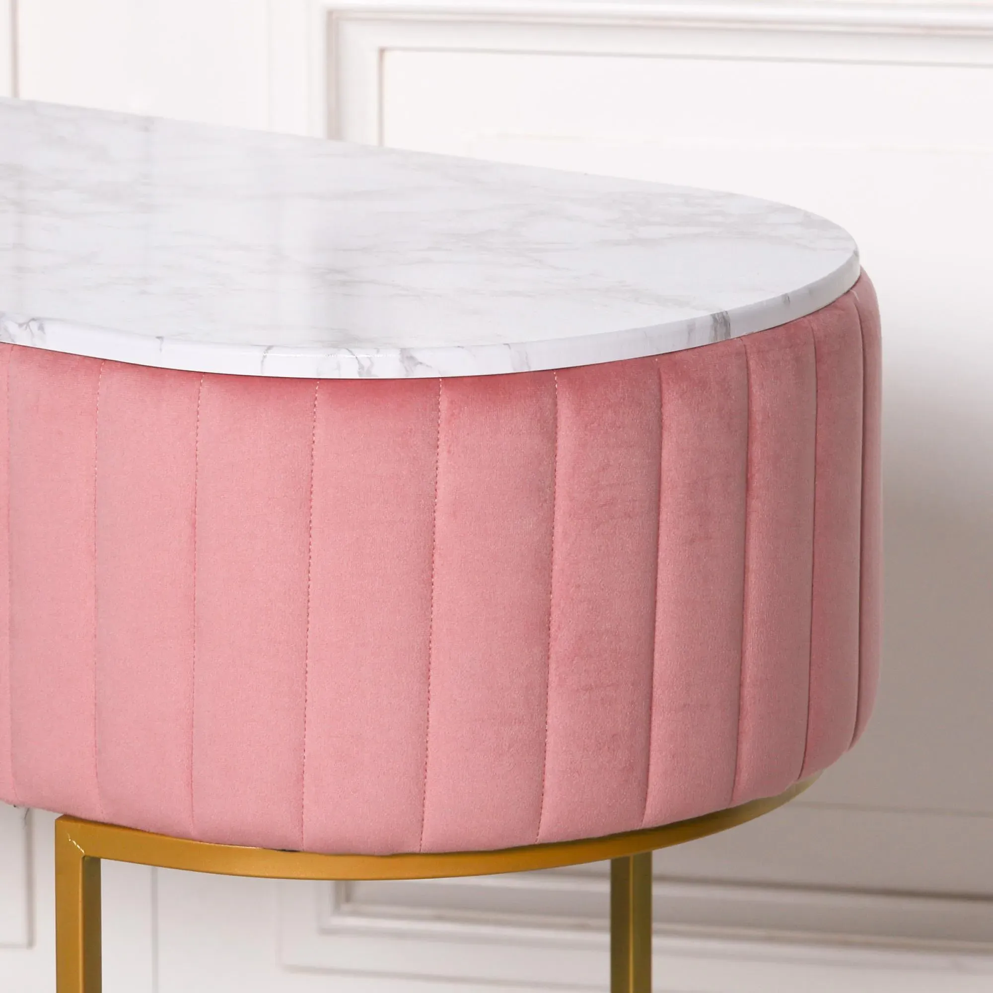 Curved 1 Drawer Dressing Table - Pink, Velvet