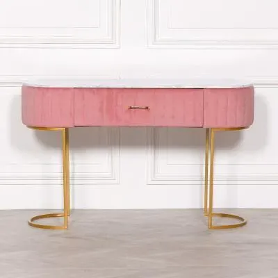 Curved 1 Drawer Dressing Table - Pink, Velvet